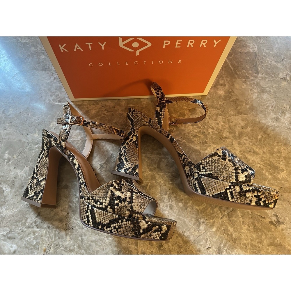 Katy Perry NEW Square Open Sandals Shoes Women Size 11 Animal Snake Print Heels - Picture 2 of 9